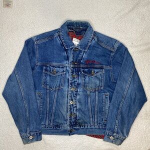 Alfred Dunner Plaid Liner Denim Jacket: Size Medium